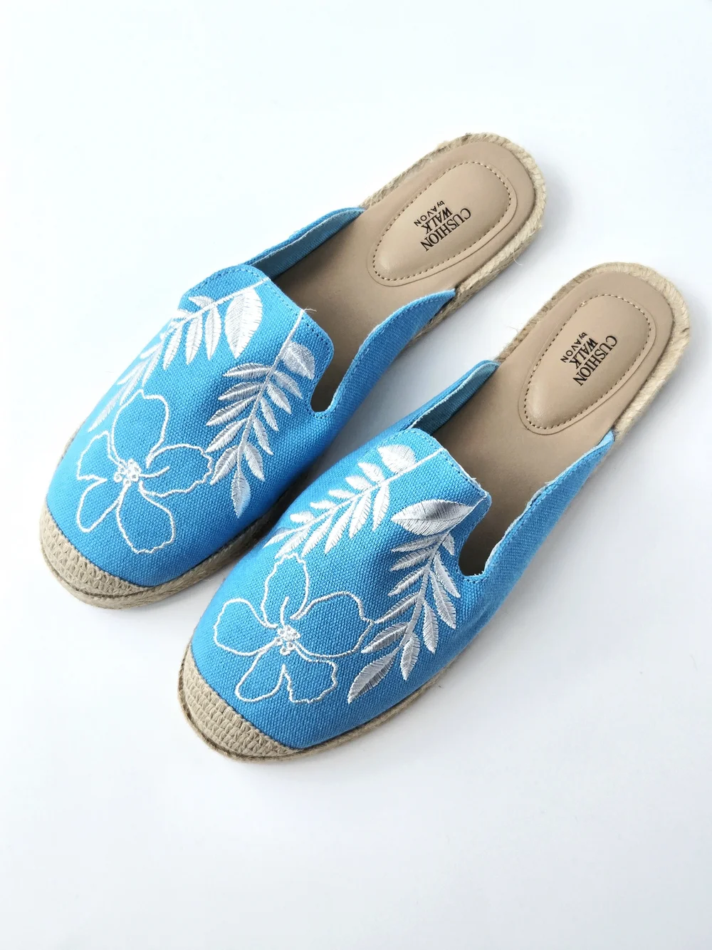 Cushion Walk Avon Embroidered Espadrille Mule Slides Blue Size 8 NEW